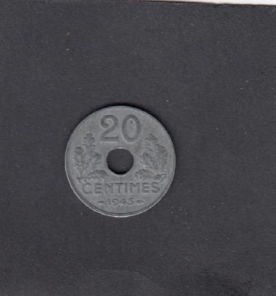 Beschrijving: 20 Centimes  HOLE  